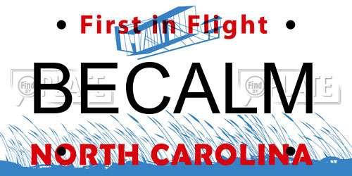 BECALM North Carolina License Plate