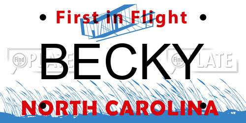 BECKY North Carolina License Plate