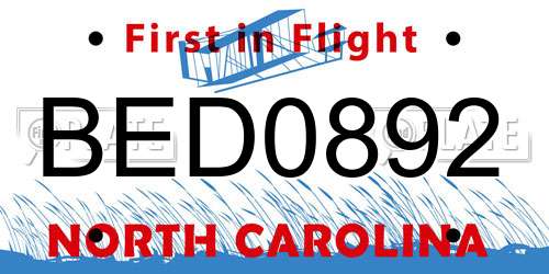 BED0892 North Carolina License Plate