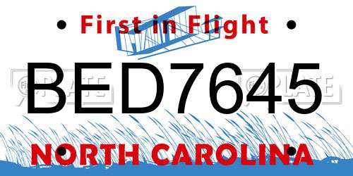 BED7645 North Carolina License Plate