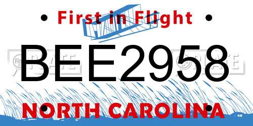 BEE2958 North Carolina License Plate