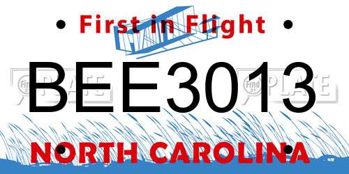 BEE3013 North Carolina License Plate