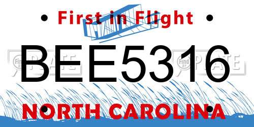 BEE5316 North Carolina License Plate