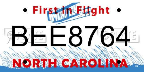BEE8764 North Carolina License Plate