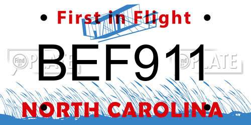 BEF911 North Carolina License Plate