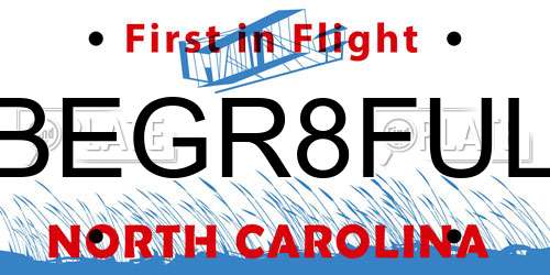 BEGR8FUL North Carolina License Plate