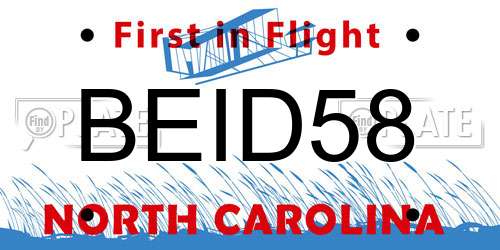 BEID58 North Carolina License Plate