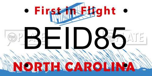 BEID85 North Carolina License Plate