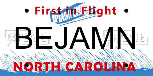 BEJAMN North Carolina License Plate