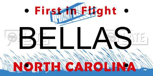 BELLAS North Carolina License Plate