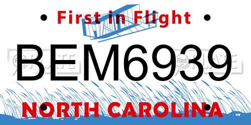 BEM6939 North Carolina License Plate