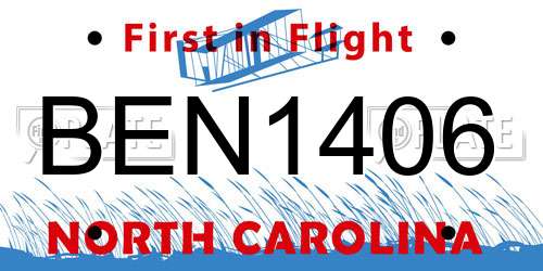 BEN1406 North Carolina License Plate
