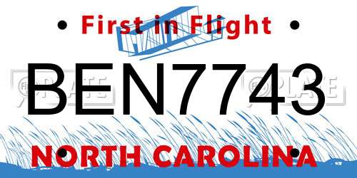 BEN7743 North Carolina License Plate