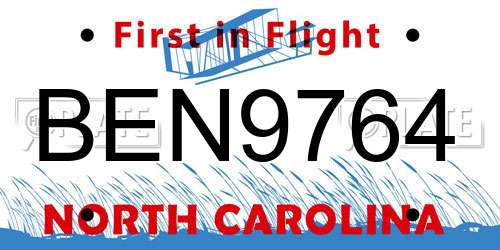 BEN9764 North Carolina License Plate
