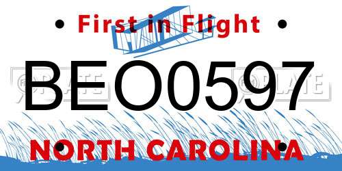 BEO0597 North Carolina License Plate