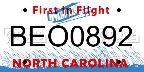 BEO0892 North Carolina License Plate