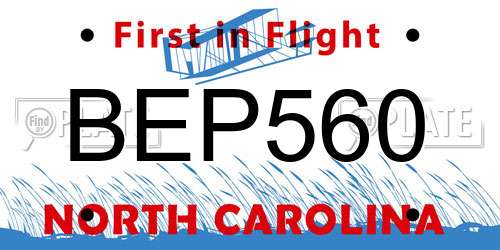 BEP560 North Carolina License Plate