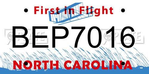 BEP7016 North Carolina License Plate
