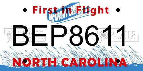 BEP8611 North Carolina License Plate