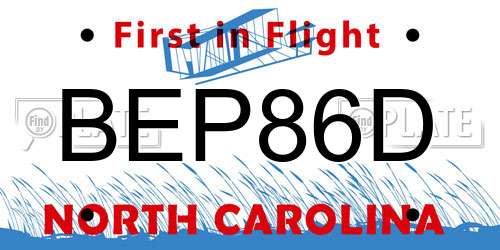 BEP86D North Carolina License Plate