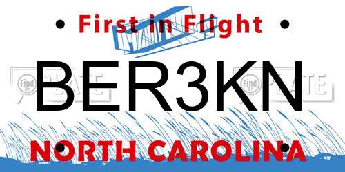 BER3KN North Carolina License Plate