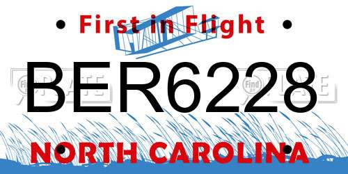 BER6228 North Carolina License Plate