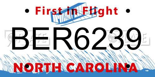 BER6239 North Carolina License Plate