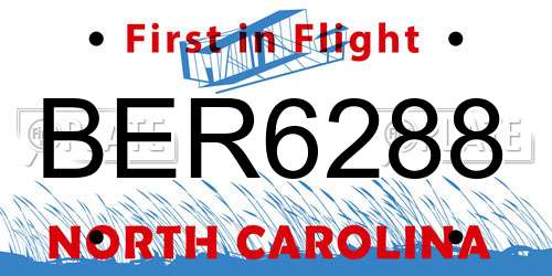 BER6288 North Carolina License Plate