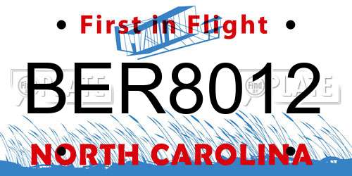 BER8012 North Carolina License Plate