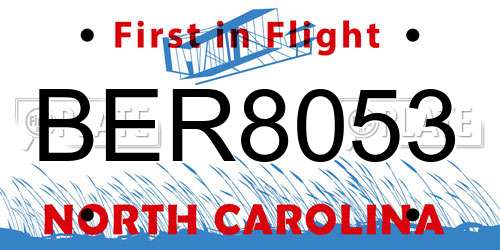 BER8053 North Carolina License Plate