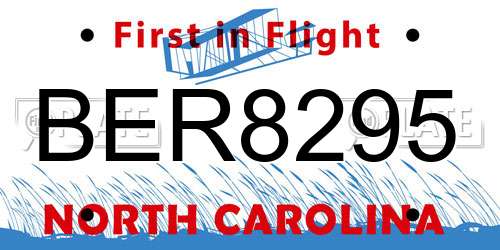 BER8295 North Carolina License Plate