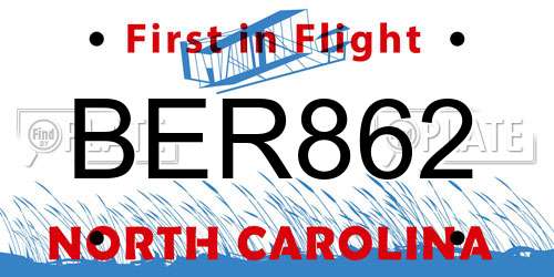 BER862 North Carolina License Plate