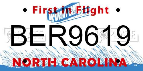 BER9619 North Carolina License Plate