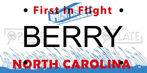 BERRY North Carolina License Plate