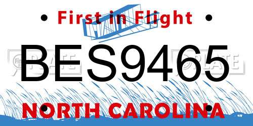 BES9465 North Carolina License Plate