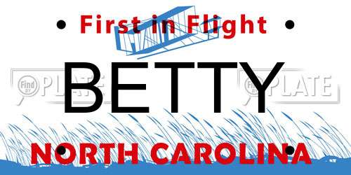 BETTY North Carolina License Plate
