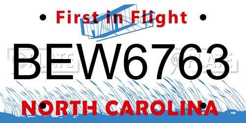 BEW6763 North Carolina License Plate