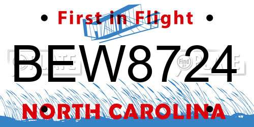 BEW8724 North Carolina License Plate