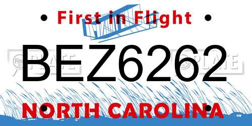 BEZ6262 North Carolina License Plate