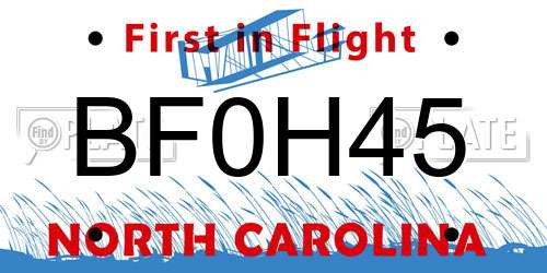BF0H45 North Carolina License Plate