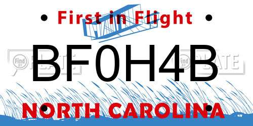 BF0H4B North Carolina License Plate