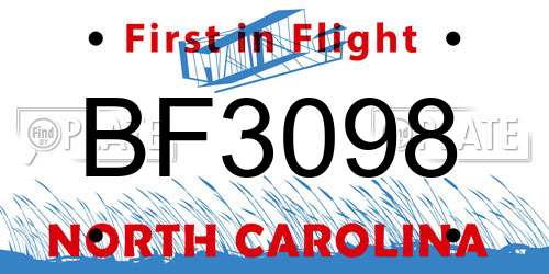 BF3098 North Carolina License Plate