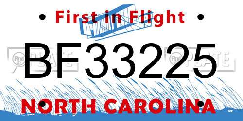 BF33225 North Carolina License Plate
