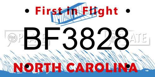 BF3828 North Carolina License Plate