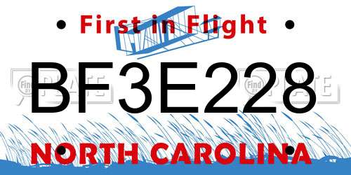 BF3E228 North Carolina License Plate