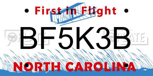 BF5K3B North Carolina License Plate