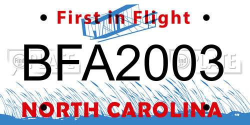 BFA2003 North Carolina License Plate