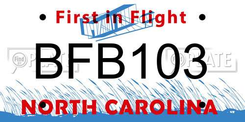 BFB103 North Carolina License Plate