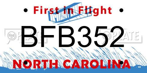 BFB352 North Carolina License Plate