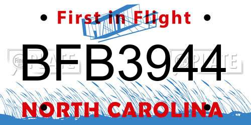 BFB3944 North Carolina License Plate